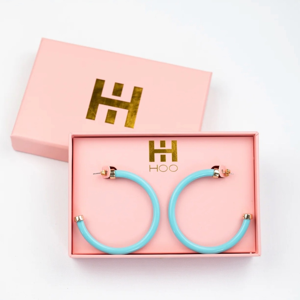 Turquoise Hoop Earrings - Gold Accent
